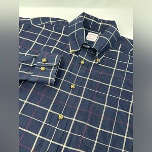 Brooks Brothers Original Polo Shirt Sz M Non-Iron Supima Cotton Blue Plaid R7